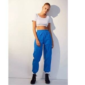 Urban Outfitters Women's Ashley Pull-On Joggers Nylon Blue Shiny Ankle Elastic S